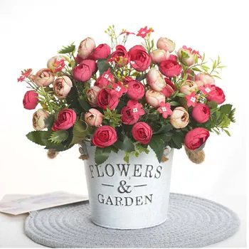 Évjárat mesterséges selyem virág tea rózsa | Európai csokor, 5 fej 13 virágok, retro hamis virágok ház, esküvő, DIY párt d